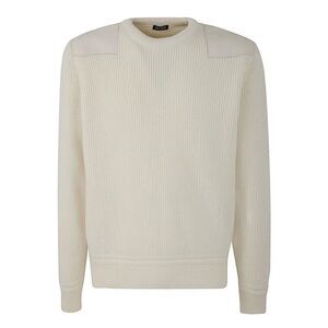 ZEGNA Men's Ribbed Knit Crew Neck Sweater with Shoulder Patches Men WHITE